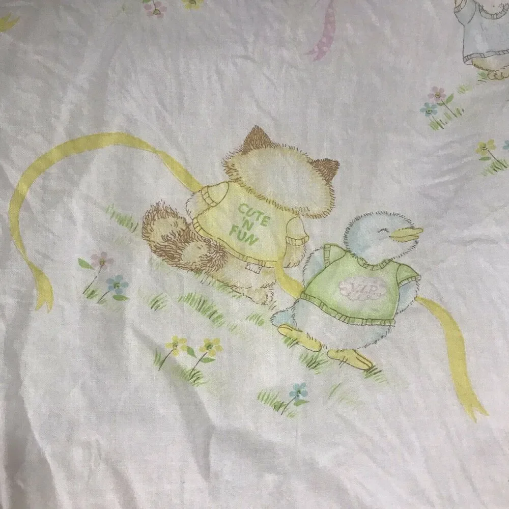 Vintage 1980s Hallmark Shirt Tales animals critters crib sheet fabric craft sew